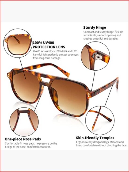 Retro Square Aviator Sunglasses UV400 Protection Plastic Frame main image 5